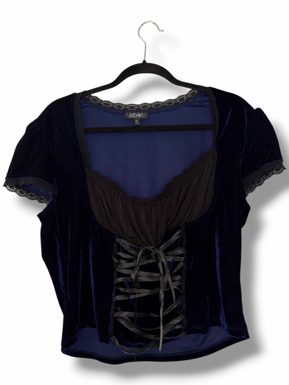Widow x Dolls Kill Navy Blue Quick Alliances Velvet Corset Lace-Up Crop Top 2X